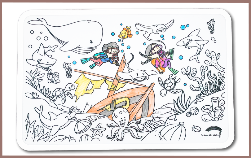 Colour Me Mats x Safari Ltd - Deep Blue Sea Toob Bundle - Reusable Silicone Colouring Mats